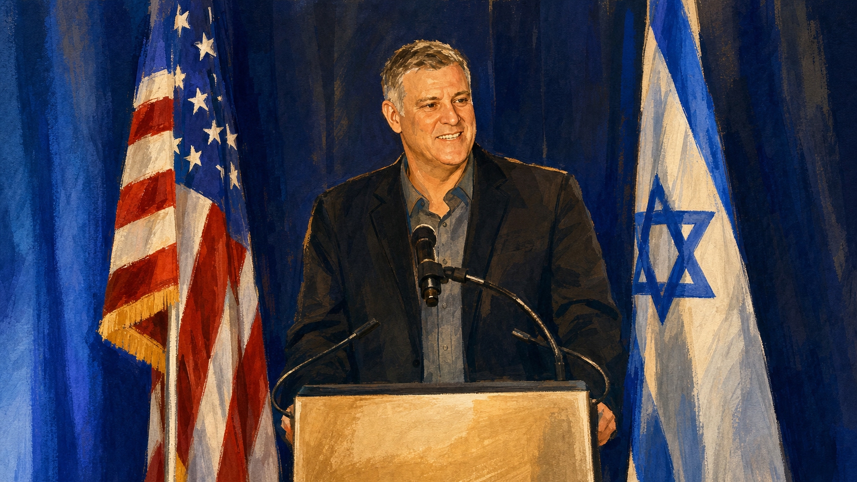 אלון נואם בין הדגלים